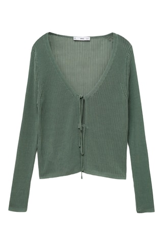 Cardigan maille côtelée noeuds - Vert
