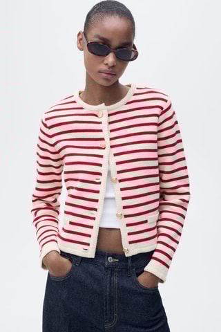 Cardigan maille rayures - Rouge