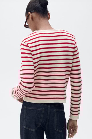 Cardigan maille rayures - Rouge