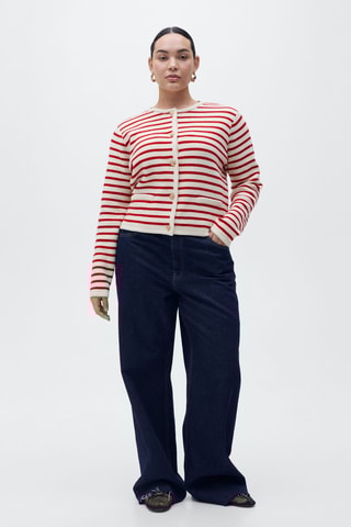 Cardigan maille rayures - Rouge