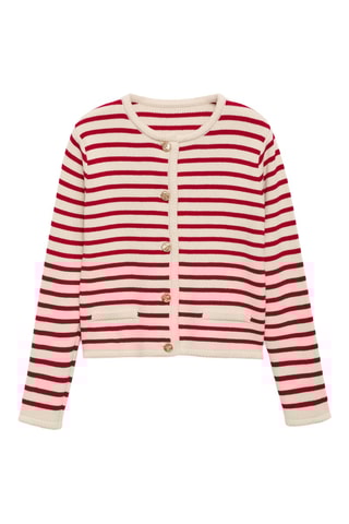 Cardigan maille rayures - Rouge