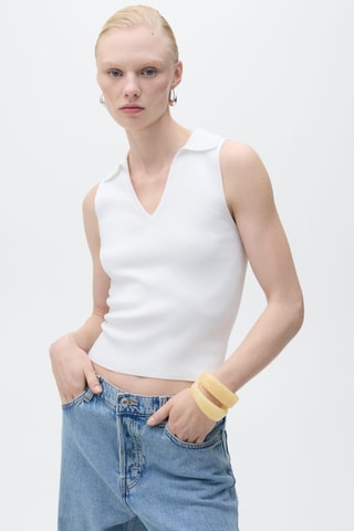 Top maille col polo - Ecru