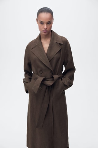 Trench lin double boutonnage - Marron