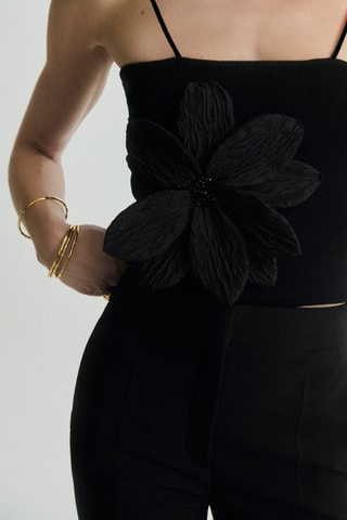 Top en maille bretelles maxi fleur - Noir