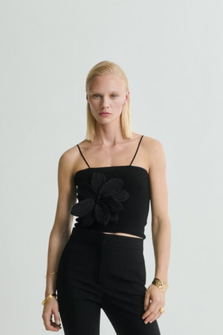 Top en maille bretelles maxi fleur - Noir