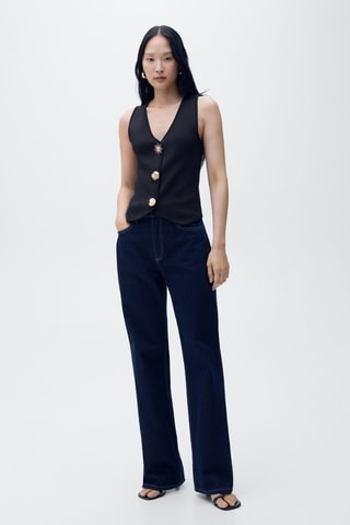 Gilet maille boutons bijoux - Bleu marine