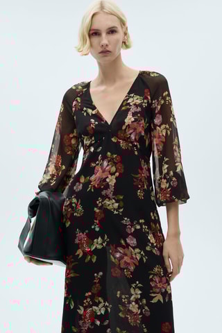 Robe florale manches bouffantes - Noir