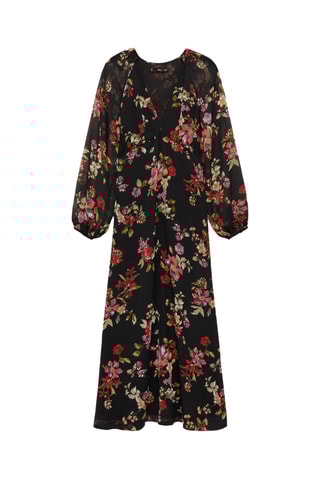 Robe florale manches bouffantes - Noir