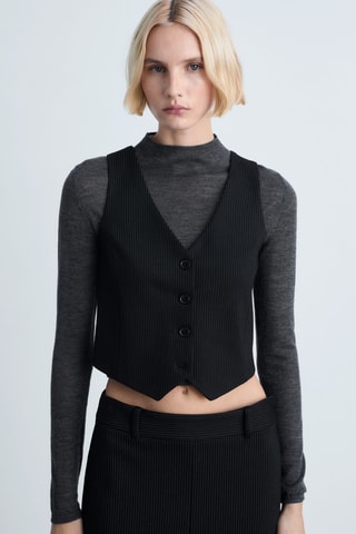 Gilet de costume à fines rayures - Noir