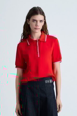 Polo crop liserés contrastés - Rouge