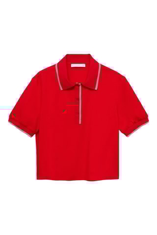 Polo crop liserés contrastés - Rouge