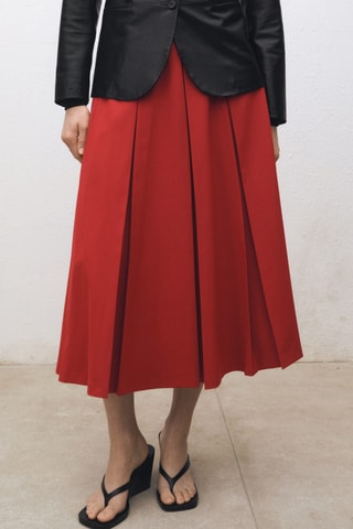 Jupe plissée laine mélangée - Rouge