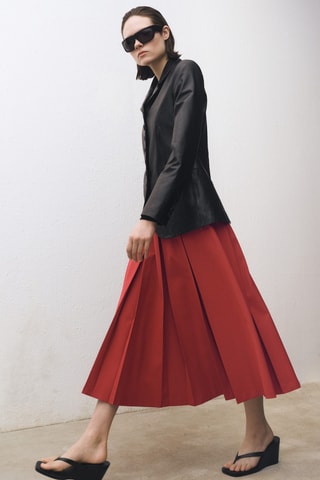 Jupe plissée laine mélangée - Rouge