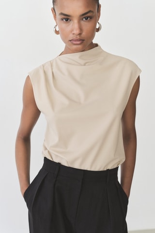 T-shirt col asymétrique froncé - Sable