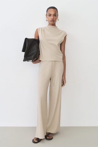 T-shirt col asymétrique froncé - Sable