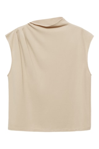 T-shirt col asymétrique froncé - Sable