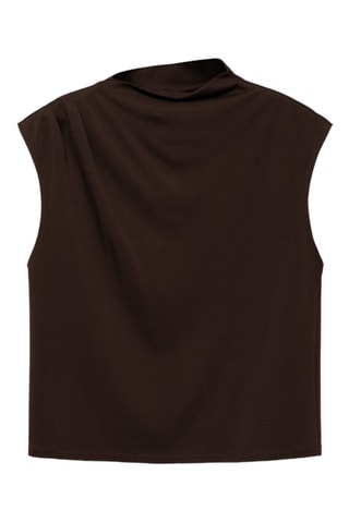 T-shirt col asymétrique froncé - Chocolat