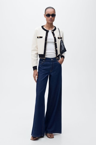 Cardigan en maille à double bordure - Ecru