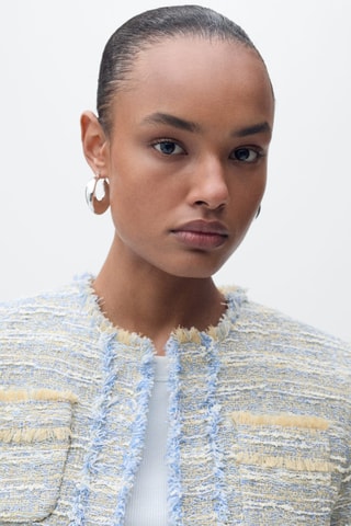 Veste tweed bords effilochés - Bleu ciel