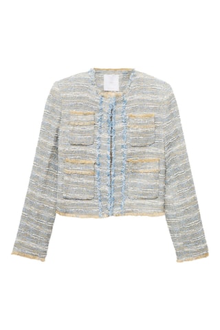 Veste tweed bords effilochés - Bleu ciel