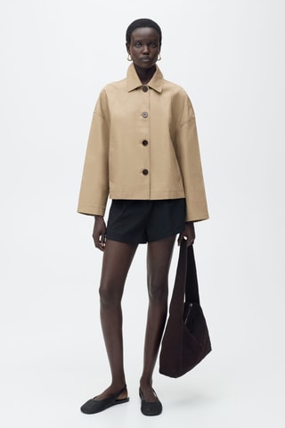 Veste droite en coton à boutons - Kaki