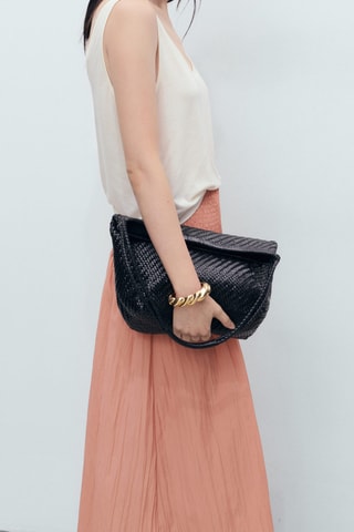 Jupe midi empiècement froncé - Rose