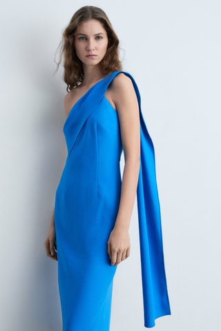 Robe asymétrique col nœud - Bleu