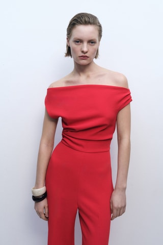 Combinaison asymétrique drapée - Rouge