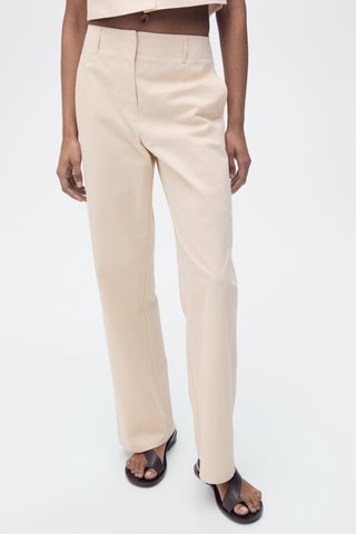 Pantalon coton droit taille moyenne - Ecru