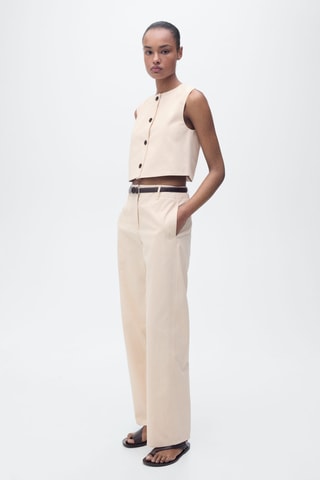 Pantalon coton droit taille moyenne - Ecru