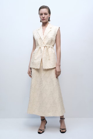 Gilet texturé ceinture - Ecru