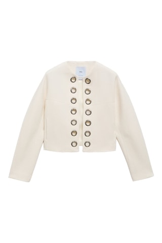 Veste en coton avec bordure perforée - Blanc