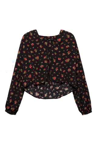 Blouse à fleurs volantée - Noir