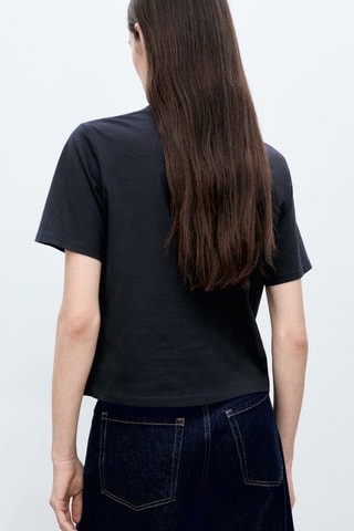 T-shirt manches courtes avec application de fleurs - Bleu marine