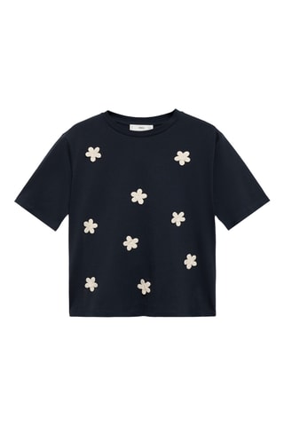 T-shirt manches courtes avec application de fleurs - Bleu marine