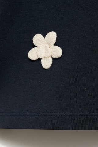 T-shirt manches courtes avec application de fleurs - Bleu marine