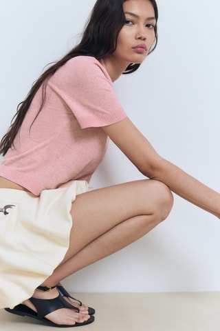 Pull-over maille col polo - Rose