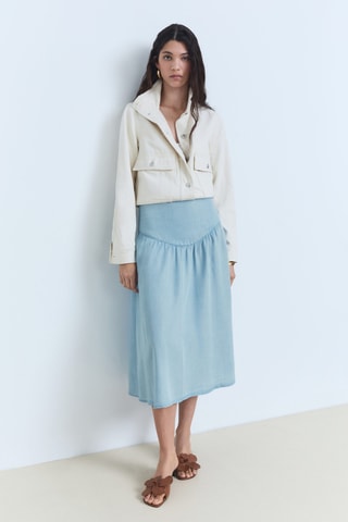 Jupe midi soft denim détail froncé - Bleu