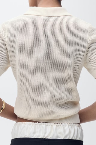 Pull-over maille ajourée col polo - Ecru