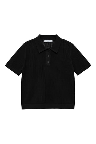 Pull-over maille ajourée col polo - Noir