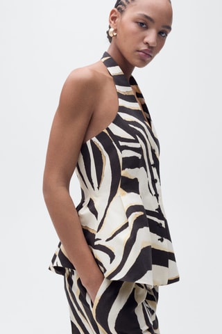 Gilet emmanchures américaines lin zèbre - Beige