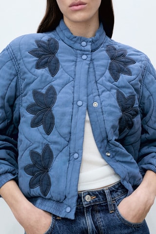 Veste matelassée broderie à fleurs - Bleu