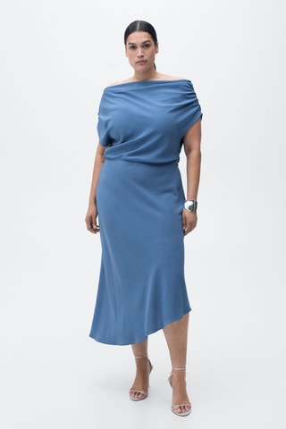 Robe midi col asymétrique - Bleu