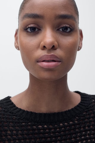 Pull-over crochet manches courtes - Noir