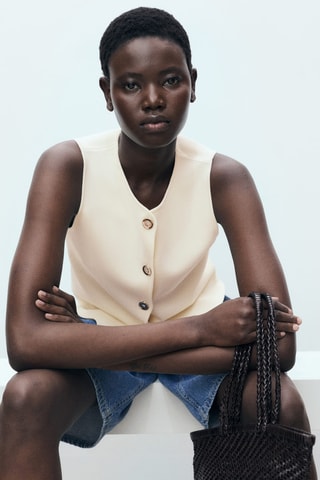 Gilet maille fine boutons - Ecru