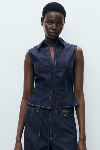 Top denim cintré - Bleu