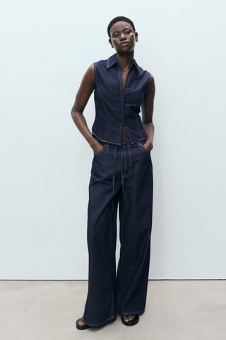 Top denim cintré - Bleu