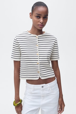 Cardigan rayures manches courtes - Bleu marine