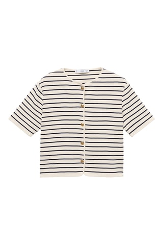 Cardigan rayures manches courtes - Bleu marine