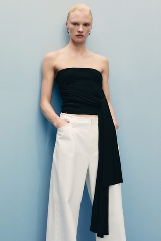 Pantalon en denim wideleg taille effilochée - Ecru